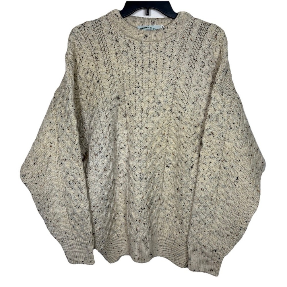 Aran Crafts Men's Wool Sweater Beige Fleck Size M Fisherman‎ Ireland
